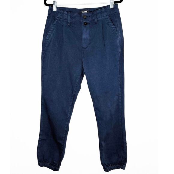 Paige Women's Navy Blue Stretch Denim Joggers Elastic Ankles Pockets Casual - Picture 1 of 14